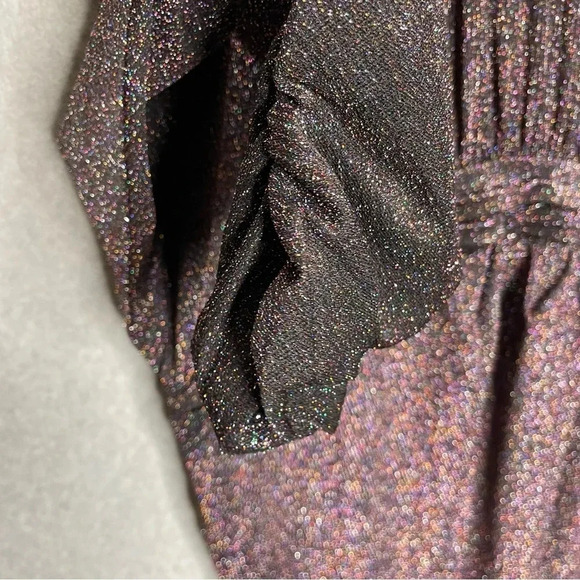 Eloquii Tulip Skirt Metallic Ruched Dolman Sleeve Mini Dress - Picture 5 of 10